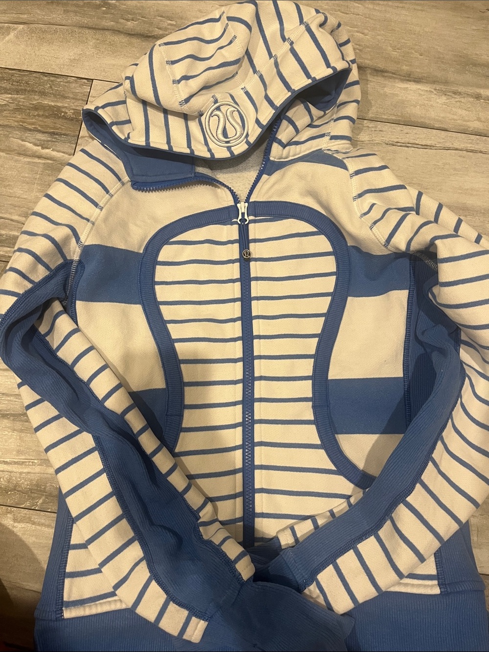 lululemon Vintage Rare Blue & White Striped Hooded Zip Jacket